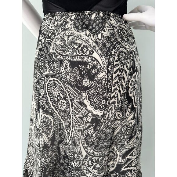 Y2k Briggs New York Black & White Paisley Flowy Boho Style Midi Skirt size PM - Picture 6 of 8